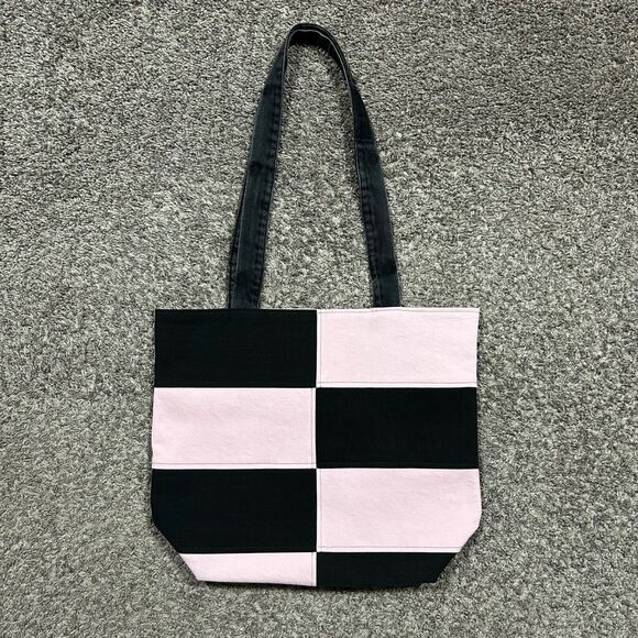 Handmade Bag Patchwork Denim Black Pink Vintage Recycled 12.5x6x15.5 - Picture 5 of 10